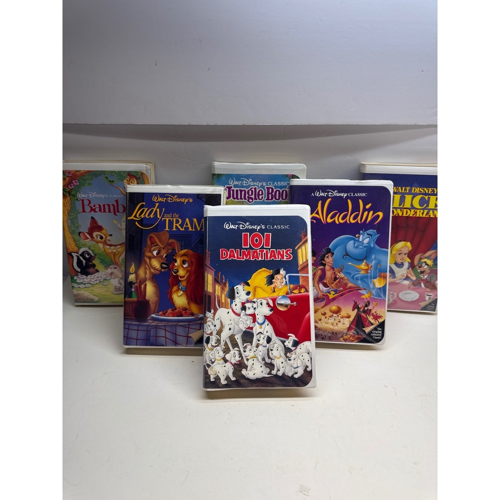 Disney VHS Lot of 6 Black Diamond Classics 101 Dalmatians Aladdin Lady & Tramp